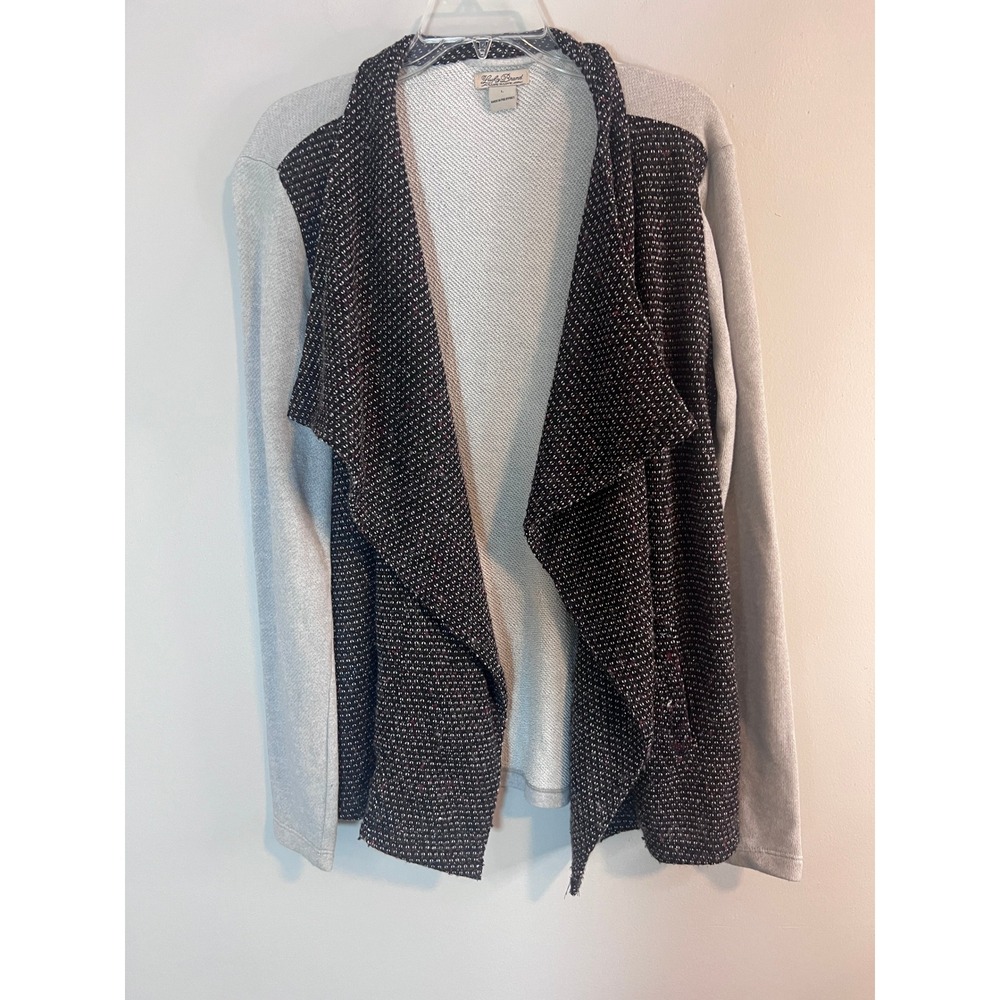Lucky Brand Womens Gray Mixed Media Draped Waterfall Open Front Cardigan Large